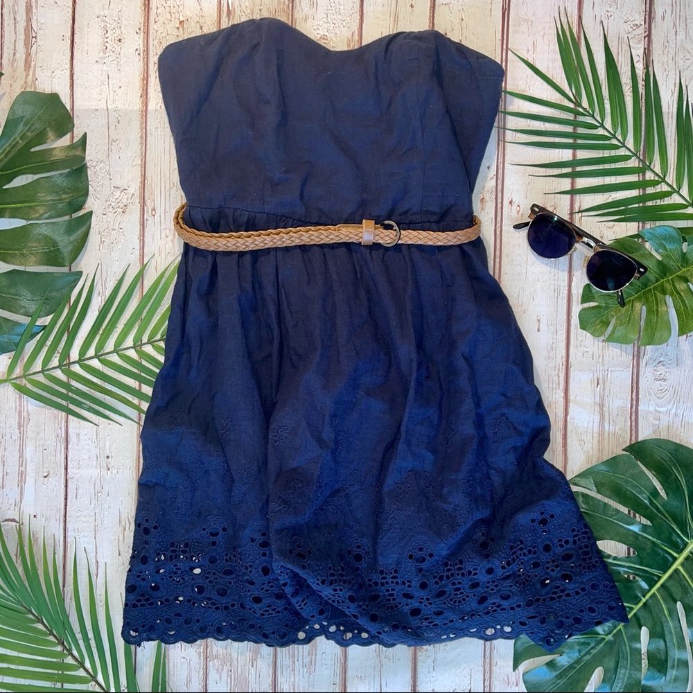 Strapless Navy Blue Sun Dress